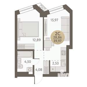 2-к квартира, вторичка, 40м2, 17/31 этаж