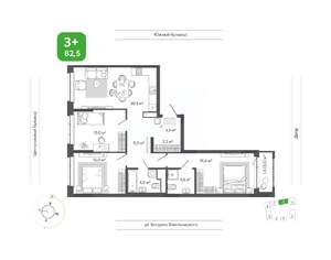 3-к квартира, вторичка, 83м2, 8/9 этаж