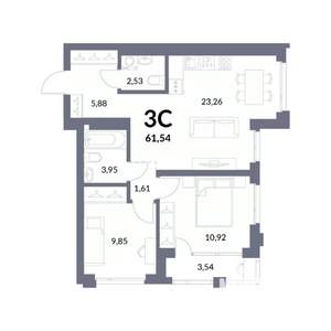 3-к квартира, вторичка, 60м2, 20/30 этаж