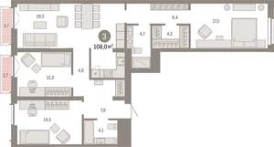 3-к квартира, вторичка, 108м2, 5/14 этаж