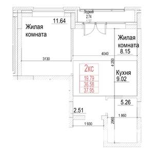 1-к квартира, строящийся дом, 37м2, 17/21 этаж