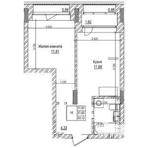 1-к квартира, строящийся дом, 32м2, 11/21 этаж