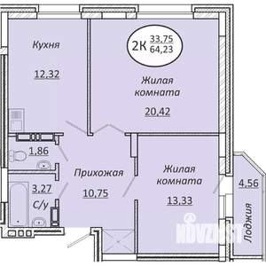 2-к квартира, вторичка, 64м2, 21/25 этаж