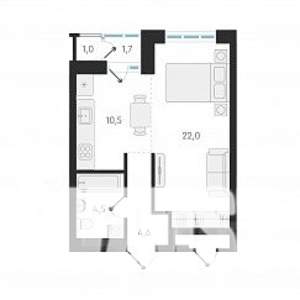 1-к квартира, строящийся дом, 42м2, 3/18 этаж