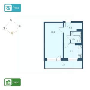 1-к квартира, строящийся дом, 39м2, 15/17 этаж