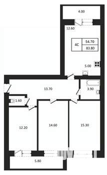 4-к квартира, вторичка, 84м2, 1/9 этаж