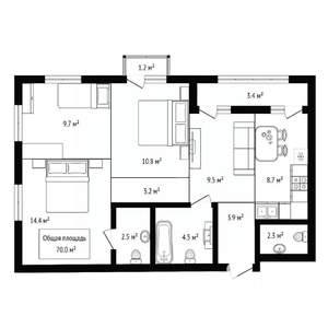 4-к квартира, вторичка, 70м2, 12/16 этаж