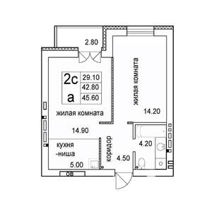2-к квартира, строящийся дом, 46м2, 7/8 этаж