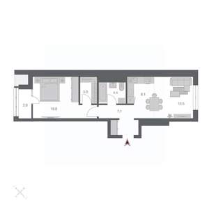 2-к квартира, вторичка, 55м2, 6/24 этаж