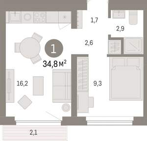 1-к квартира, вторичка, 35м2, 4/12 этаж