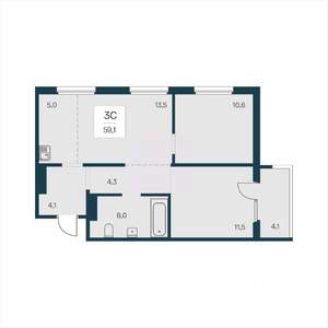 3-к квартира, вторичка, 59м2, 4/18 этаж