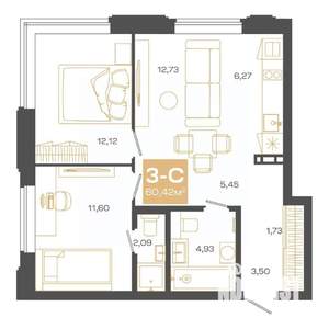 3-к квартира, вторичка, 60м2, 10/24 этаж