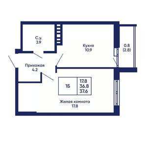 1-к квартира, вторичка, 38м2, 2/14 этаж