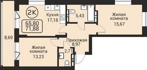 2-к квартира, вторичка, 66м2, 14/24 этаж