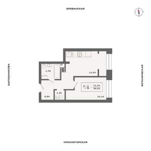 1-к квартира, вторичка, 38м2, 7/25 этаж