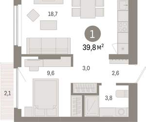 1-к квартира, вторичка, 40м2, 5/12 этаж