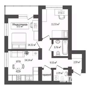 2-к квартира, вторичка, 58м2, 1/22 этаж