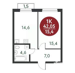 1-к квартира, вторичка, 42м2, 10/14 этаж
