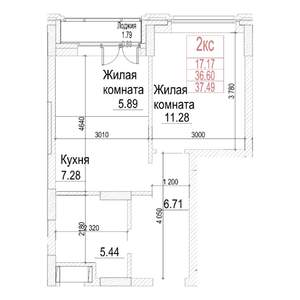 1-к квартира, строящийся дом, 37м2, 2/21 этаж