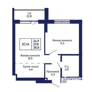 2-к квартира, вторичка, 39м2, 3/14 этаж