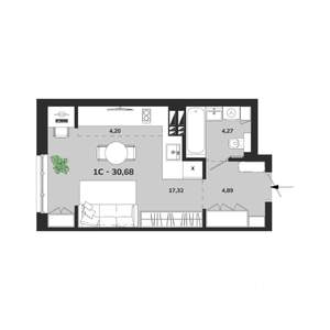 1-к квартира, вторичка, 31м2, 13/25 этаж