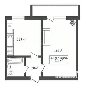 1-к квартира, вторичка, 37м2, 1/9 этаж