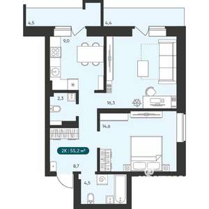 2-к квартира, вторичка, 55м2, 10/25 этаж