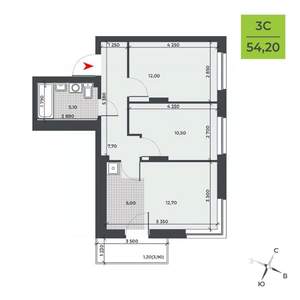 3-к квартира, строящийся дом, 54м2, 15/21 этаж