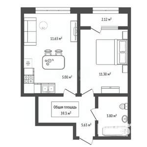 2-к квартира, вторичка, 39м2, 13/18 этаж