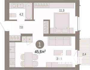 1-к квартира, вторичка, 46м2, 4/23 этаж