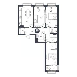 4-к квартира, строящийся дом, 86м2, 9/17 этаж