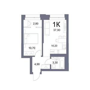 1-к квартира, вторичка, 38м2, 21/25 этаж