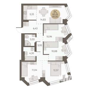 5-к квартира, вторичка, 86м2, 24/31 этаж