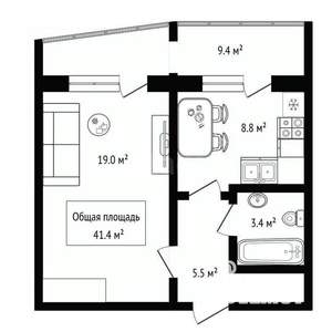 1-к квартира, вторичка, 41м2, 8/17 этаж