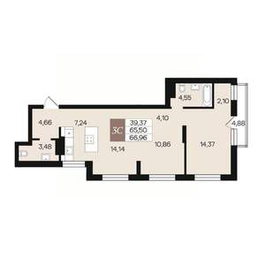 3-к квартира, вторичка, 67м2, 8/10 этаж