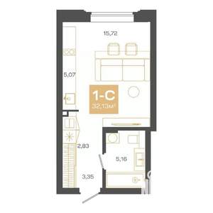 1-к квартира, строящийся дом, 32м2, 4/24 этаж