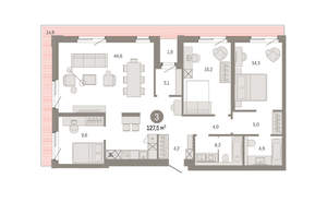 3-к квартира, вторичка, 128м2, 3/24 этаж