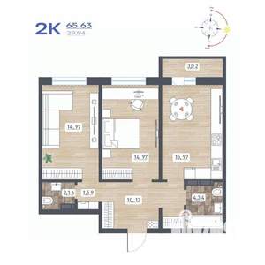 2-к квартира, строящийся дом, 66м2, 12/17 этаж
