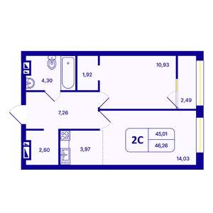 2-к квартира, вторичка, 46м2, 20/26 этаж