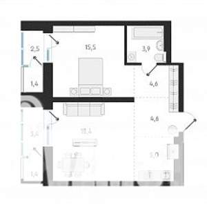 2-к квартира, вторичка, 52м2, 11/18 этаж