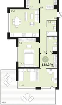 2-к квартира, сданный дом, 138м2, 2/18 этаж