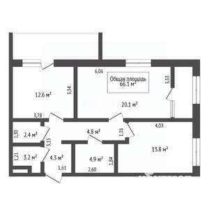 2-к квартира, вторичка, 66м2, 1/25 этаж