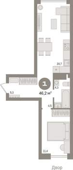 1-к квартира, вторичка, 46м2, 4/18 этаж