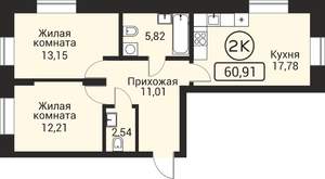 2-к квартира, вторичка, 62м2, 1/24 этаж