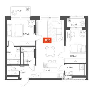 2-к квартира, вторичка, 73м2, 8/10 этаж