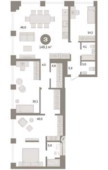 3-к квартира, сданный дом, 148м2, 21/24 этаж
