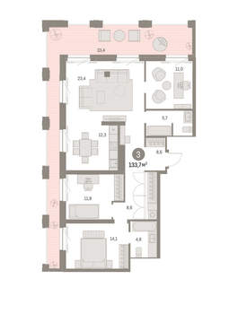 2-к квартира, вторичка, 134м2, 28/30 этаж