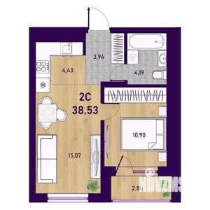 2-к квартира, вторичка, 39м2, 1/23 этаж