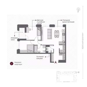 3-к квартира, сданный дом, 68м2, 7/19 этаж
