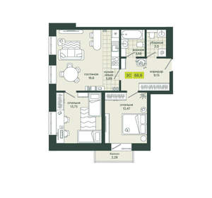 3-к квартира, вторичка, 67м2, 24/25 этаж